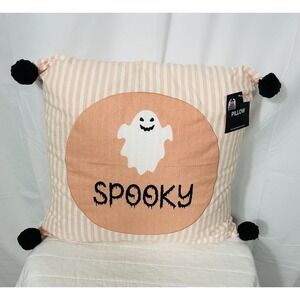 Halloween Throw Pillow Striped Whimsi Cute Ghost Spooky Fall Decor Pastels 14x14